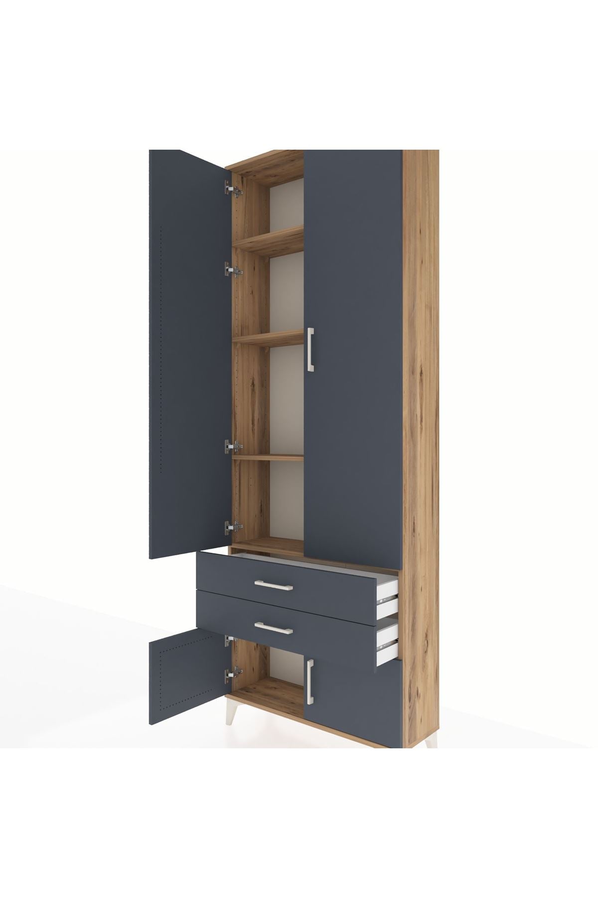 Arges Dolap 4 Raflı 2 Çekmeceli 4 Kapaklı 88x30x243 Çam-Antrasit