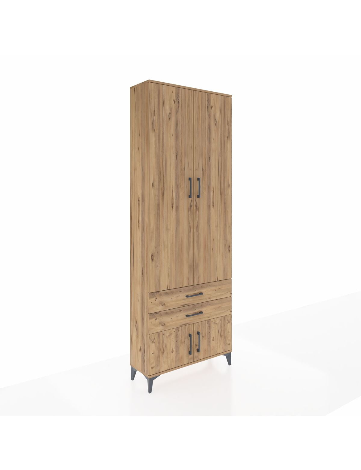 Arges Dolap 4 Raflı 2 Çekmeceli 4 Kapaklı 88x30x243 Çam-Çam