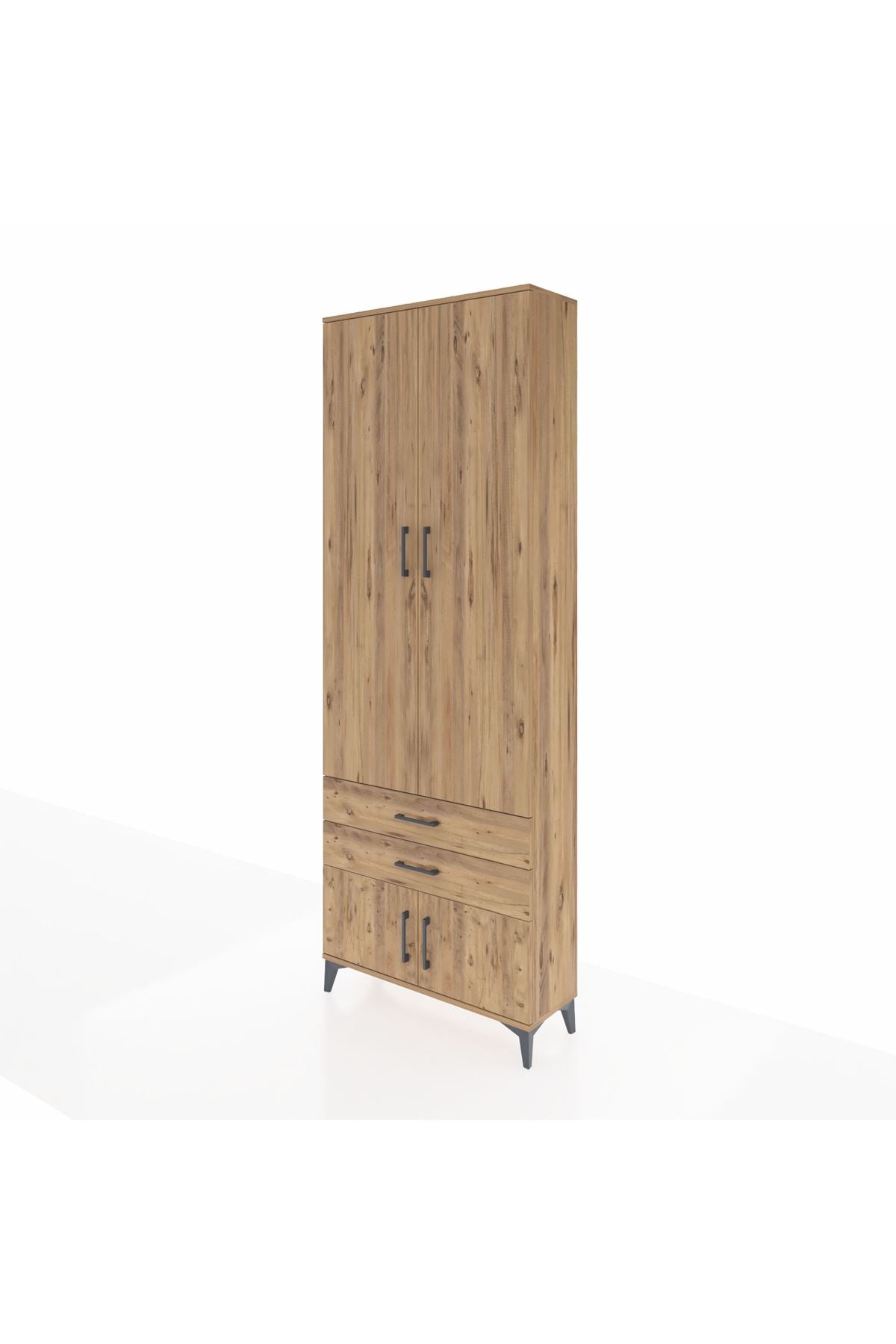 Arges Dolap 4 Raflı 2 Çekmeceli 4 Kapaklı 88x30x243 Çam-Çam