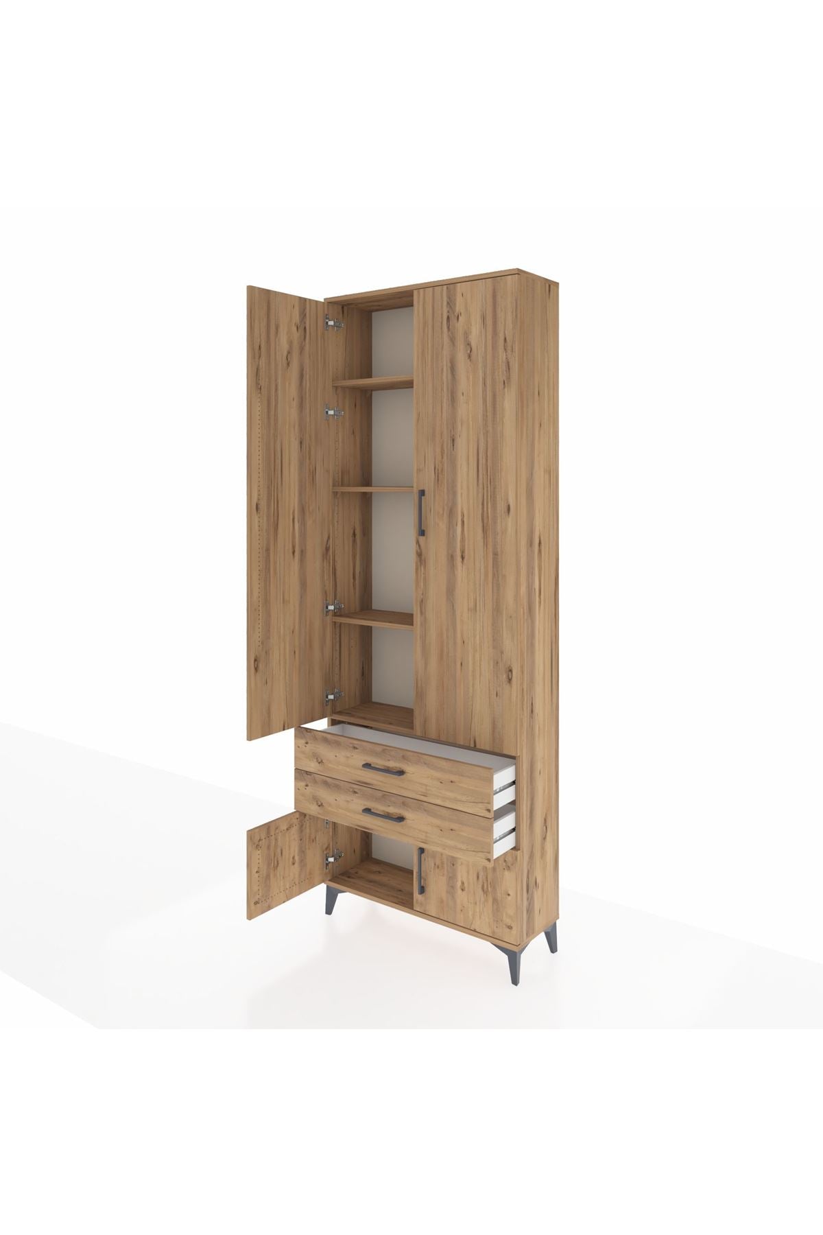 Arges Dolap 4 Raflı 2 Çekmeceli 4 Kapaklı 88x30x243 Çam-Çam