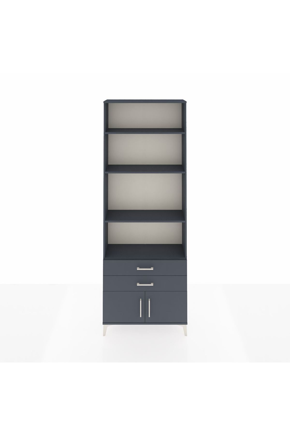 Arges Dolap 4 Raflı 2 Çekmeceli 2 Kapaklı 88x30x243 Antrasit-Antrasit