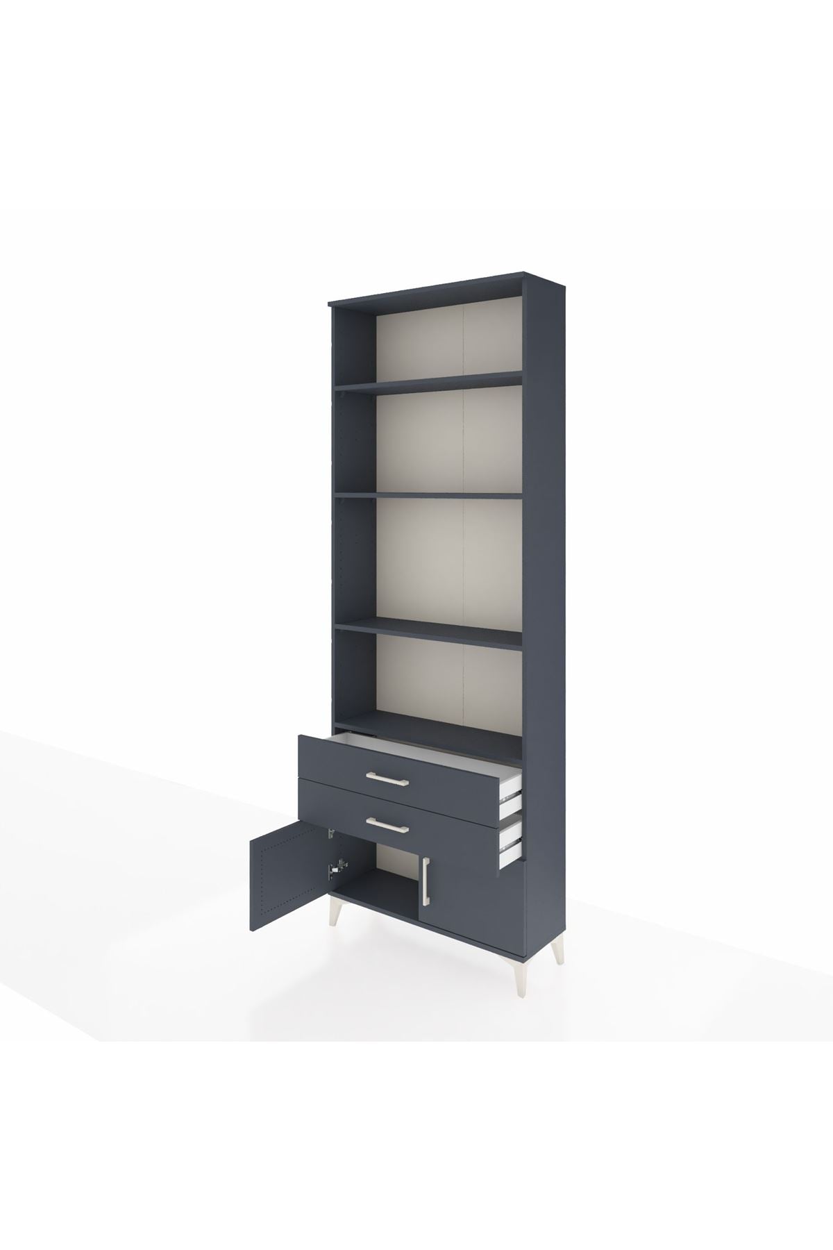 Arges Dolap 4 Raflı 2 Çekmeceli 2 Kapaklı 88x30x243 Antrasit-Antrasit