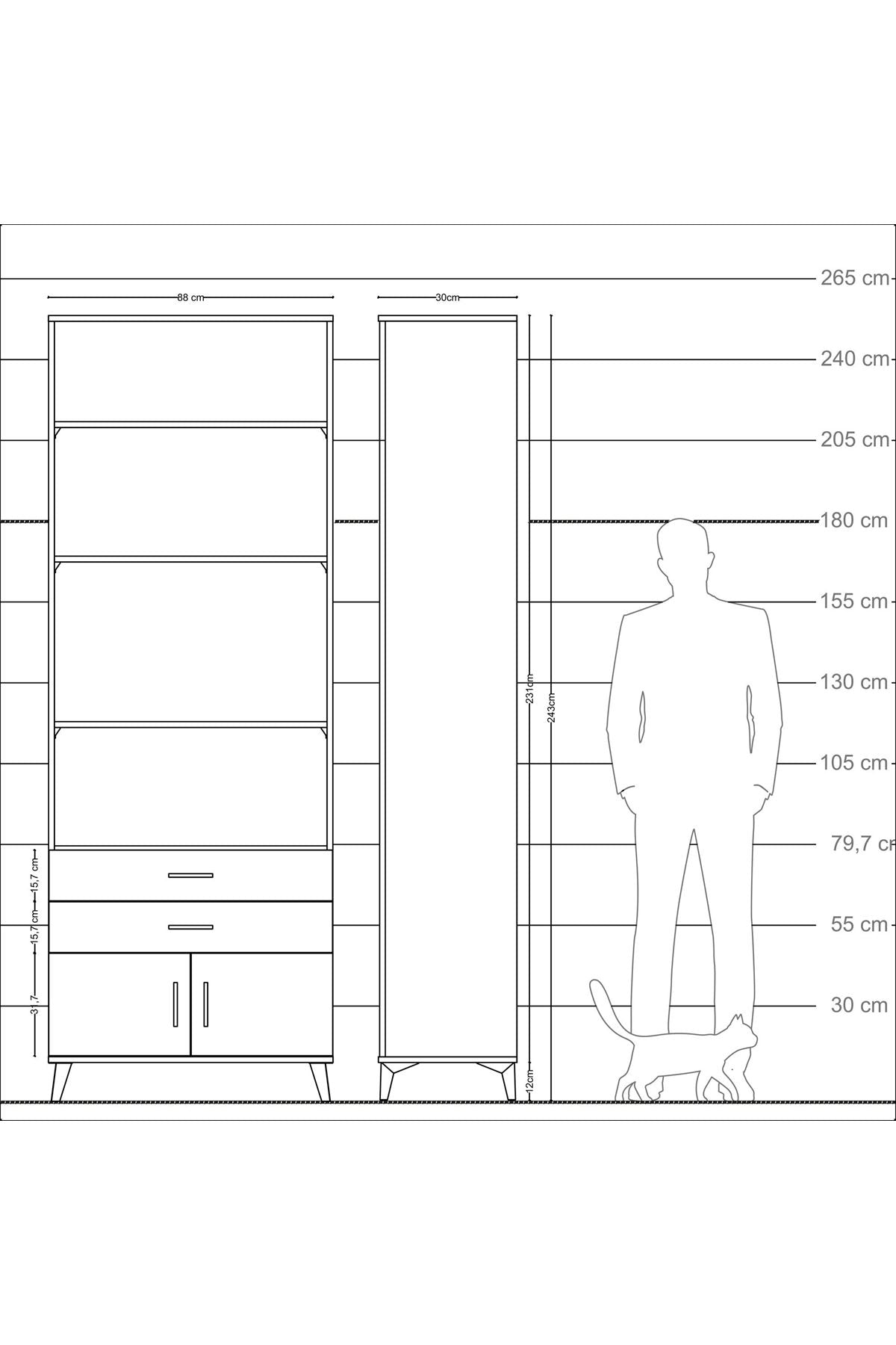 Arges Dolap 4 Raflı 2 Çekmeceli 2 Kapaklı 88x30x243 Antrasit-Antrasit