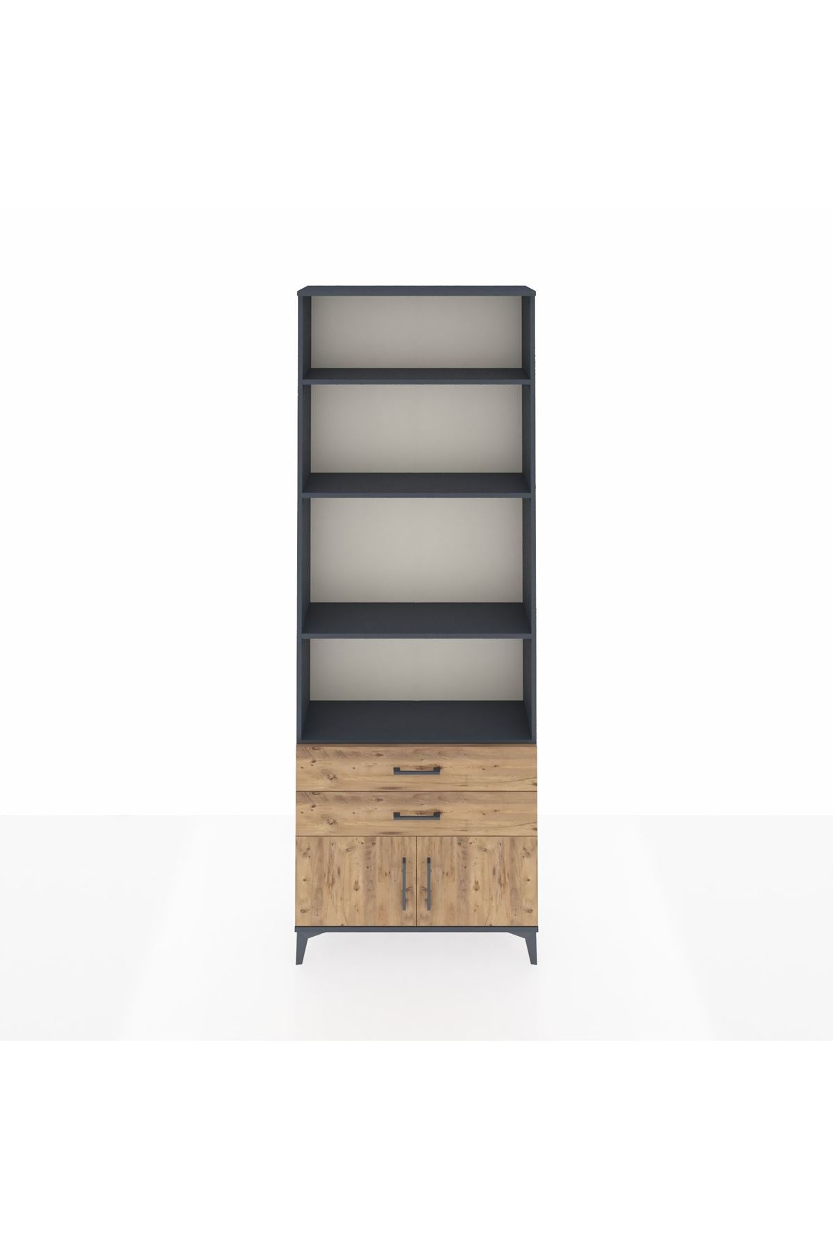 Arges Dolap 4 Raflı 2 Çekmeceli 2 Kapaklı 88x30x243 Antrasit-Çam