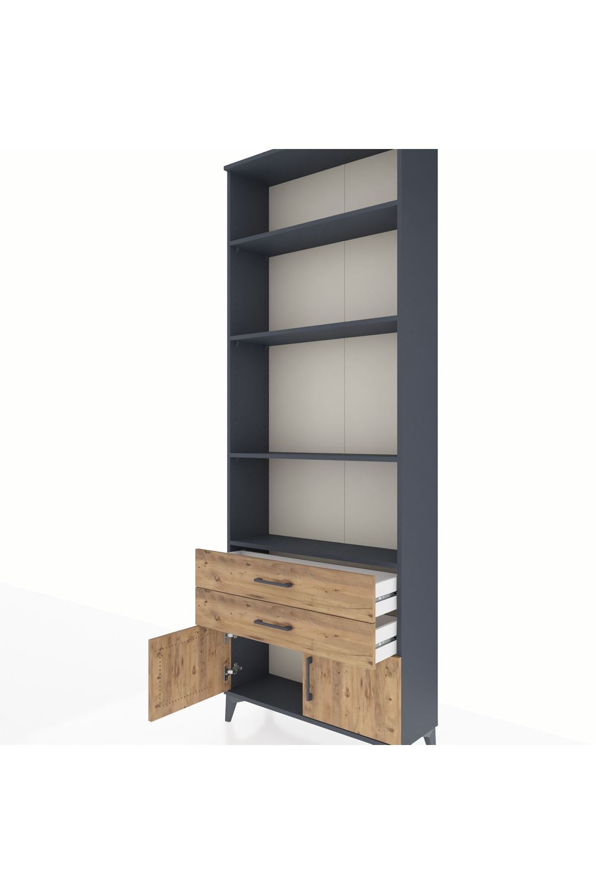 Arges Dolap 4 Raflı 2 Çekmeceli 2 Kapaklı 88x30x243 Antrasit-Çam