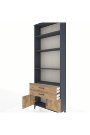 Arges Dolap 4 Raflı 2 Çekmeceli 2 Kapaklı 88x30x243 Antrasit-Çam