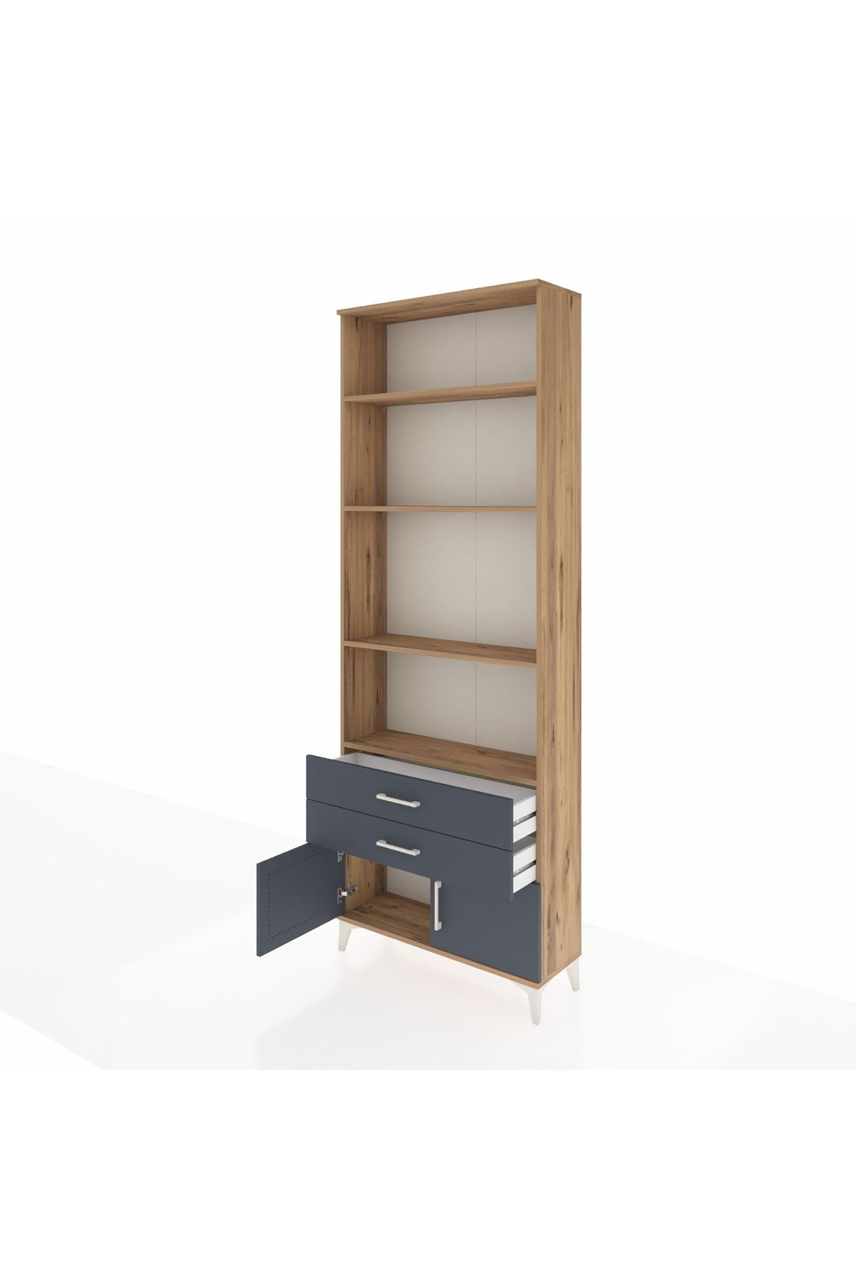 Arges Dolap 4 Raflı 2 Çekmeceli 2 Kapaklı 88x30x243 Çam-Antrasit