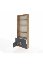 Arges Dolap 4 Raflı 2 Çekmeceli 2 Kapaklı 88x30x243 Çam-Antrasit