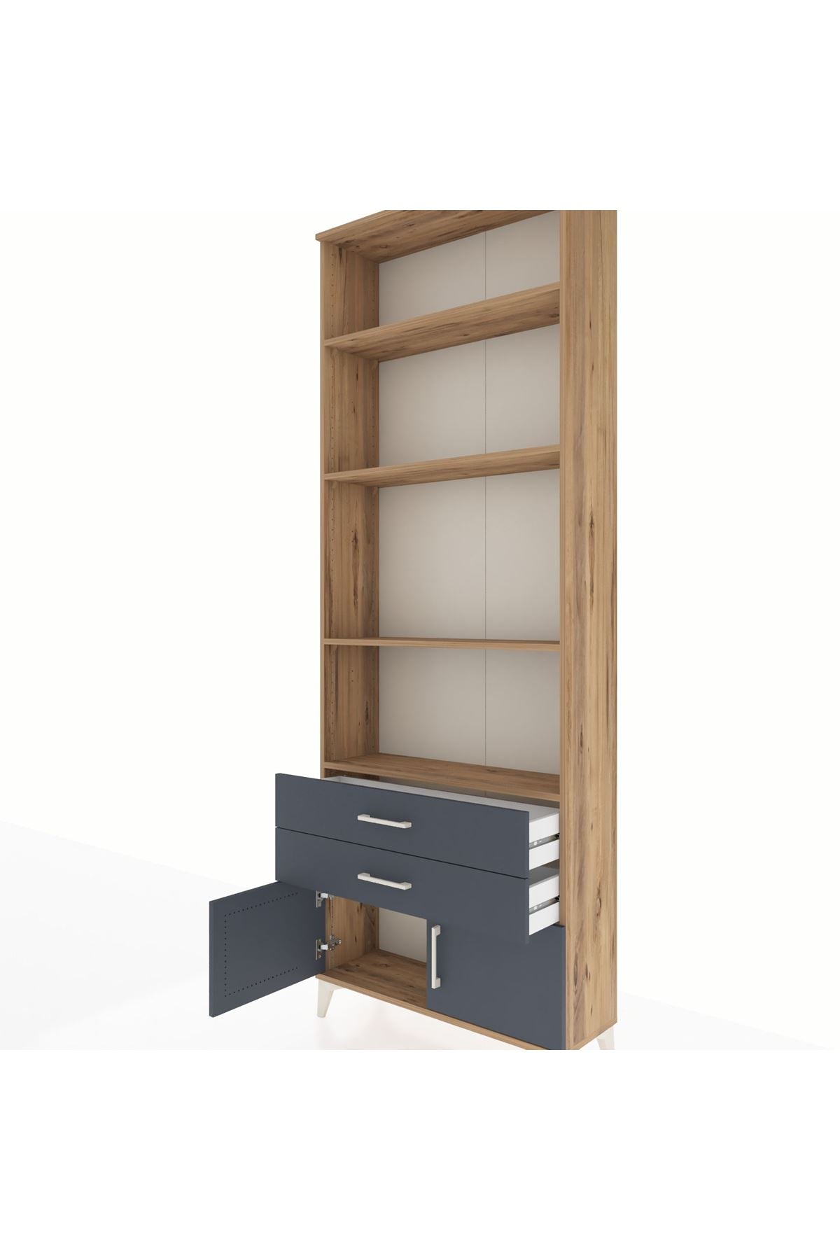 Arges Dolap 4 Raflı 2 Çekmeceli 2 Kapaklı 88x30x243 Çam-Antrasit