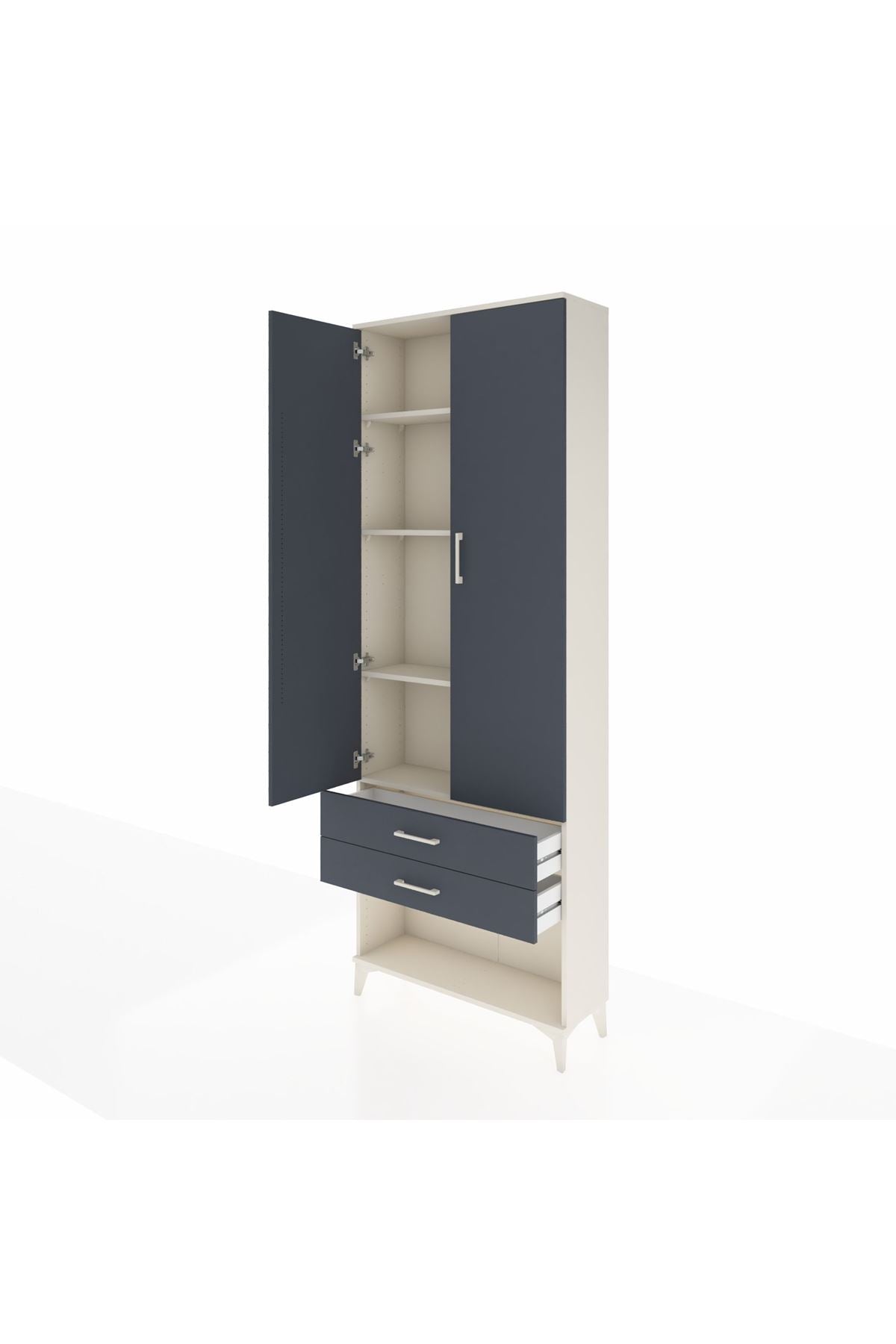 Arges Dolap 4 Raflı 2 Çekmeceli 2 Kapaklı 88x30x243 Aytaşı-Antrasit