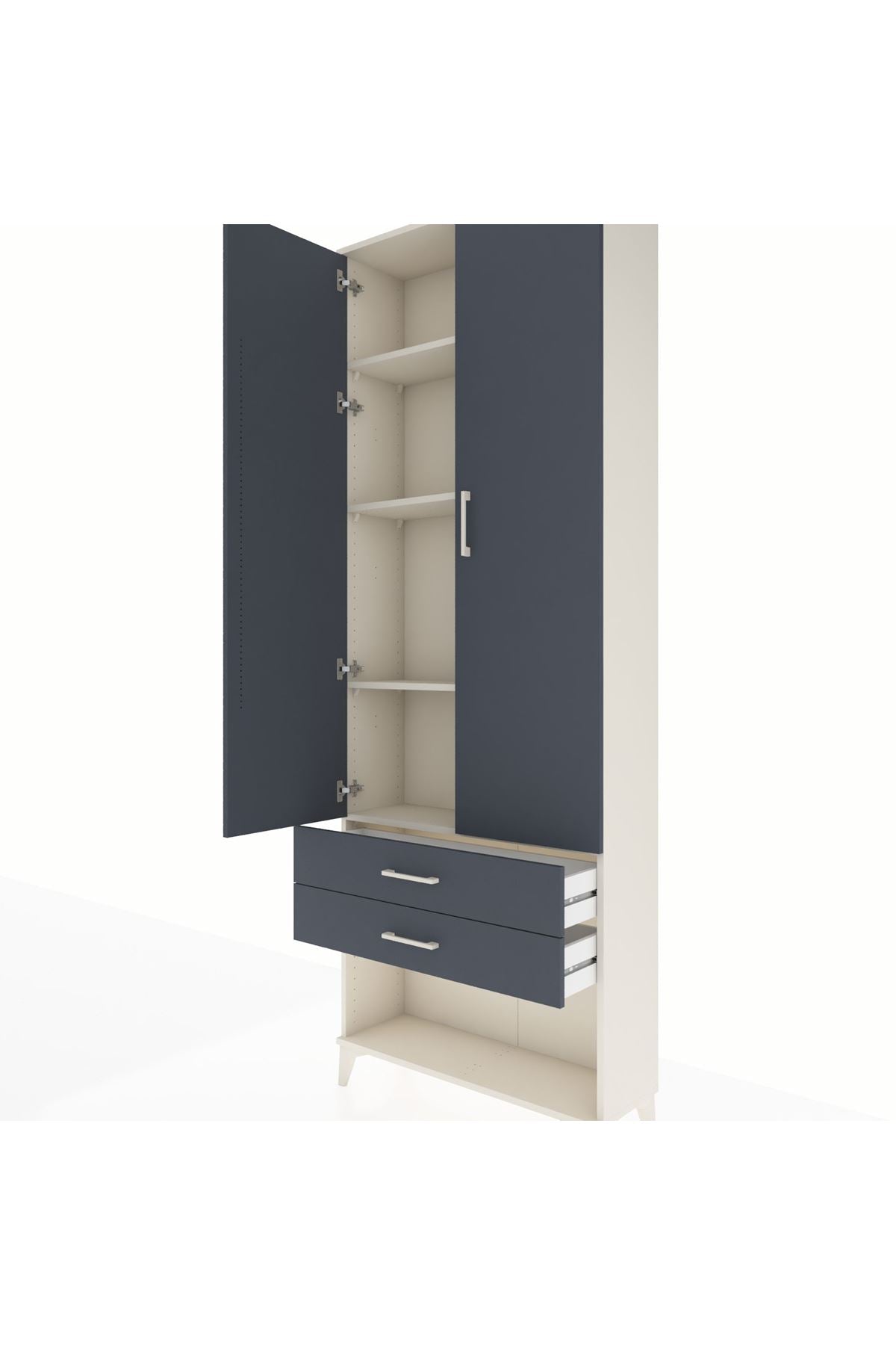 Arges Dolap 4 Raflı 2 Çekmeceli 2 Kapaklı 88x30x243 Aytaşı-Antrasit