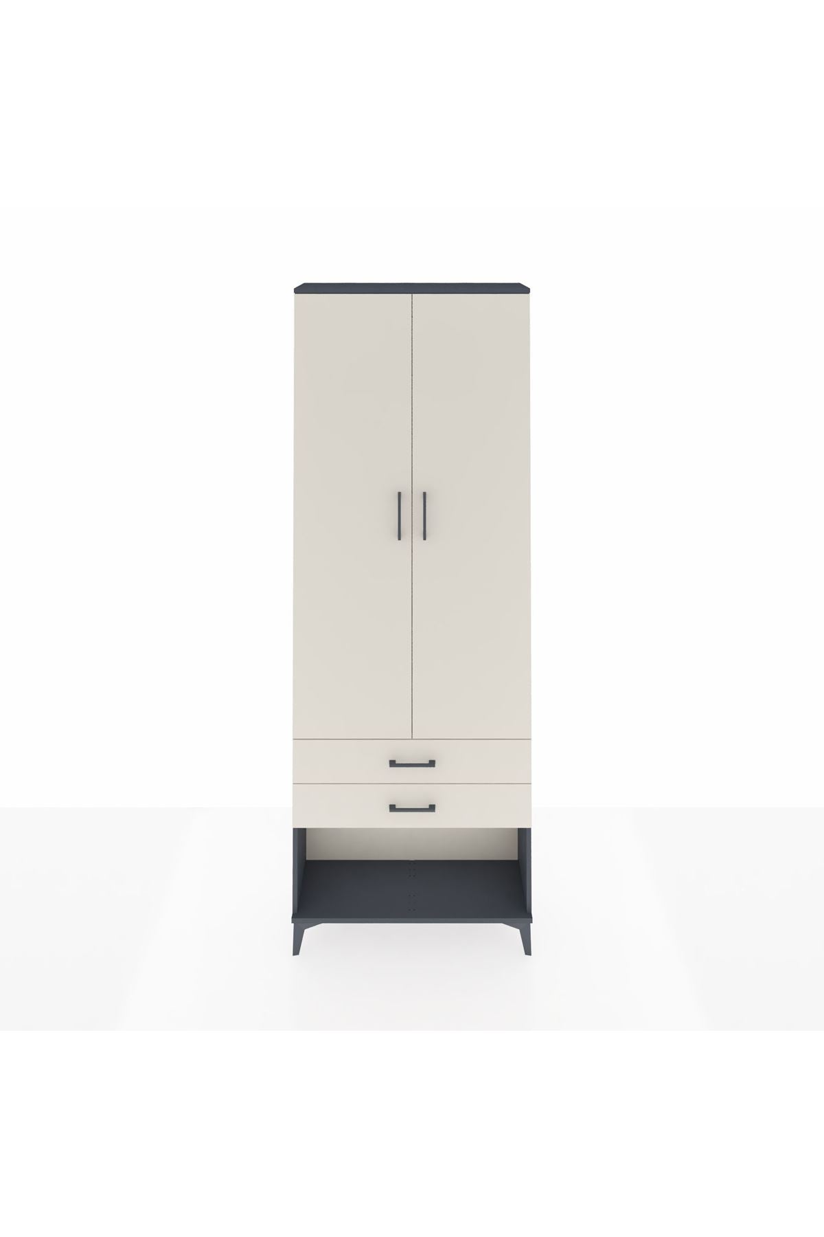 Arges Dolap 4 Raflı 2 Çekmeceli 2 Kapaklı 88x30x243 Antrasit-Aytaşı