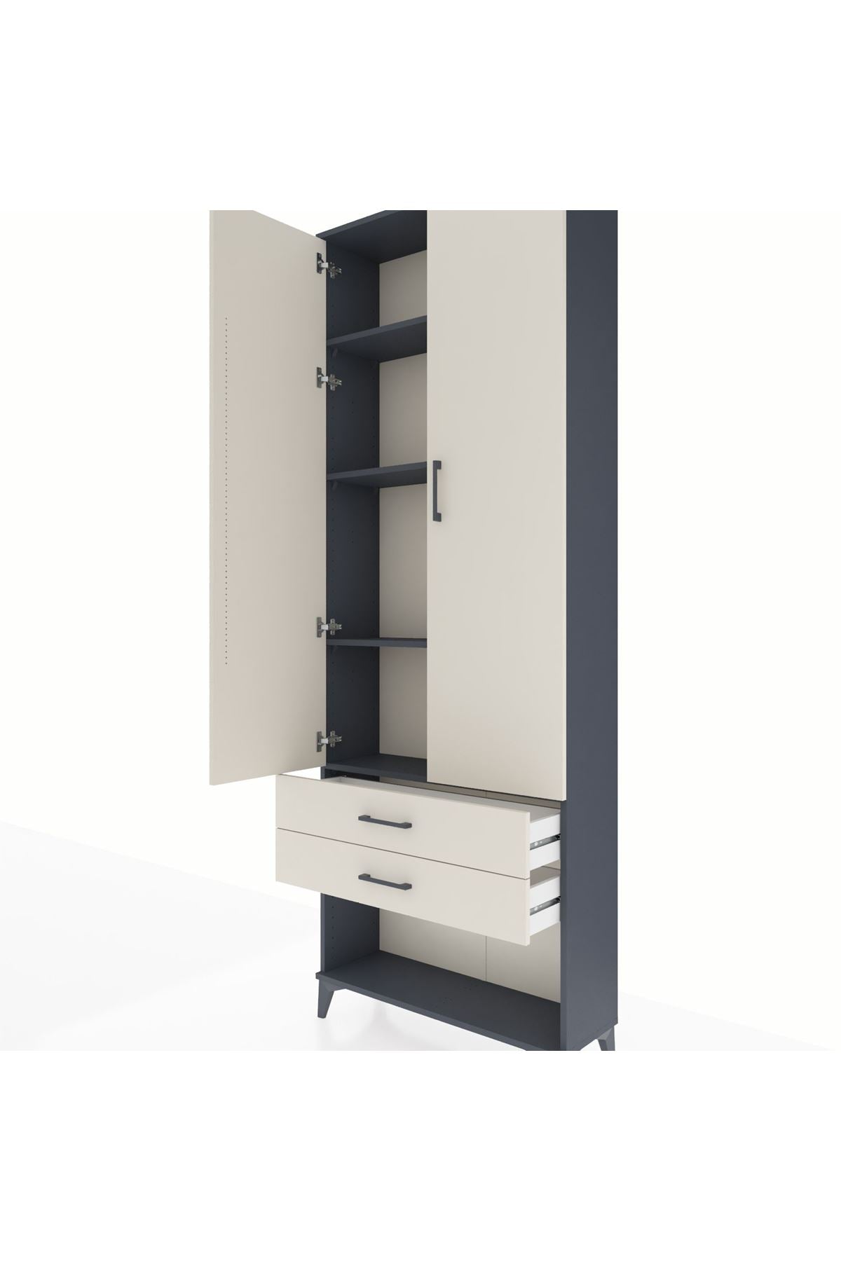 Arges Dolap 4 Raflı 2 Çekmeceli 2 Kapaklı 88x30x243 Antrasit-Aytaşı