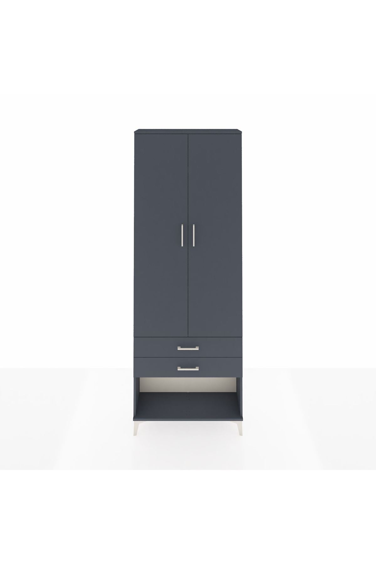 Arges Dolap 4 Raflı 2 Çekmeceli 2 Kapaklı 88x30x243 Antrasit-Antrasit