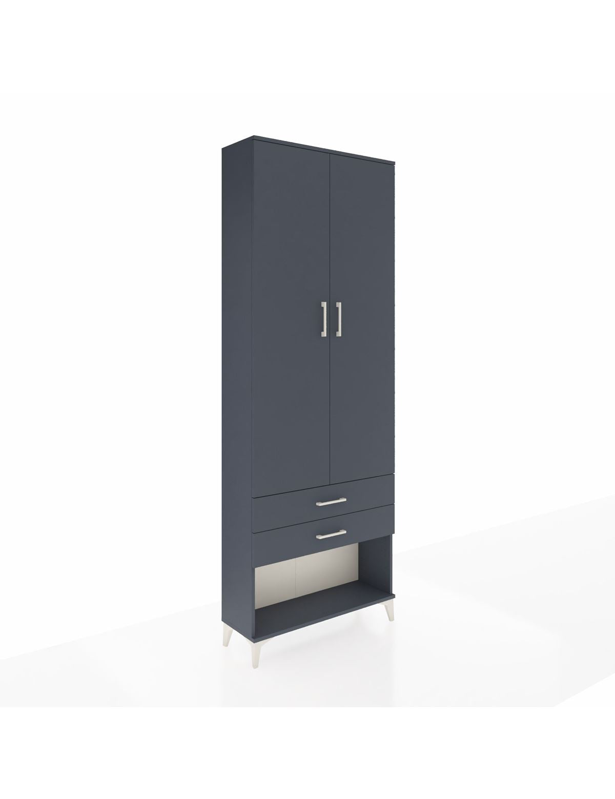 Arges Dolap 4 Raflı 2 Çekmeceli 2 Kapaklı 88x30x243 Antrasit-Antrasit