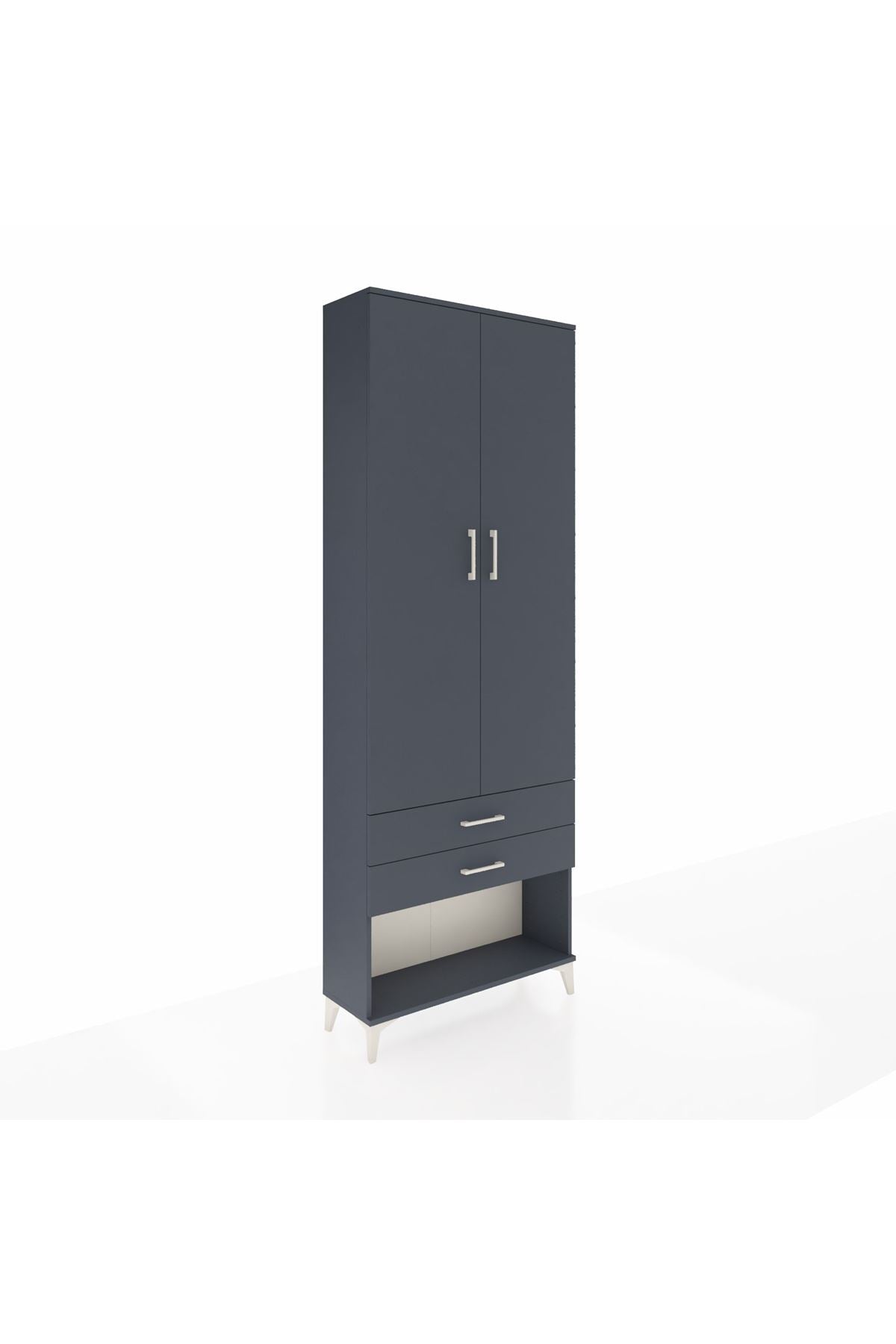 Arges Dolap 4 Raflı 2 Çekmeceli 2 Kapaklı 88x30x243 Antrasit-Antrasit