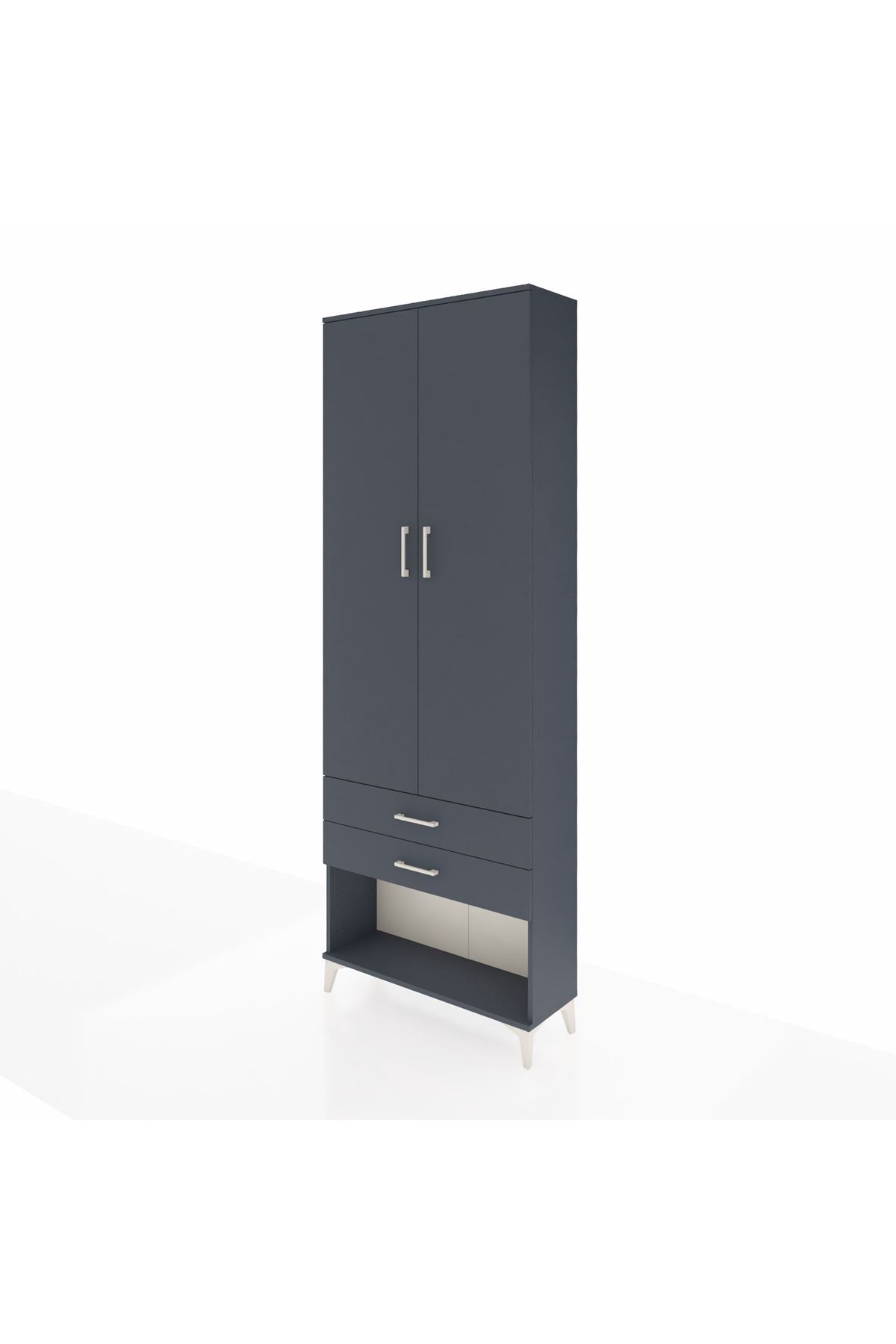 Arges Dolap 4 Raflı 2 Çekmeceli 2 Kapaklı 88x30x243 Antrasit-Antrasit