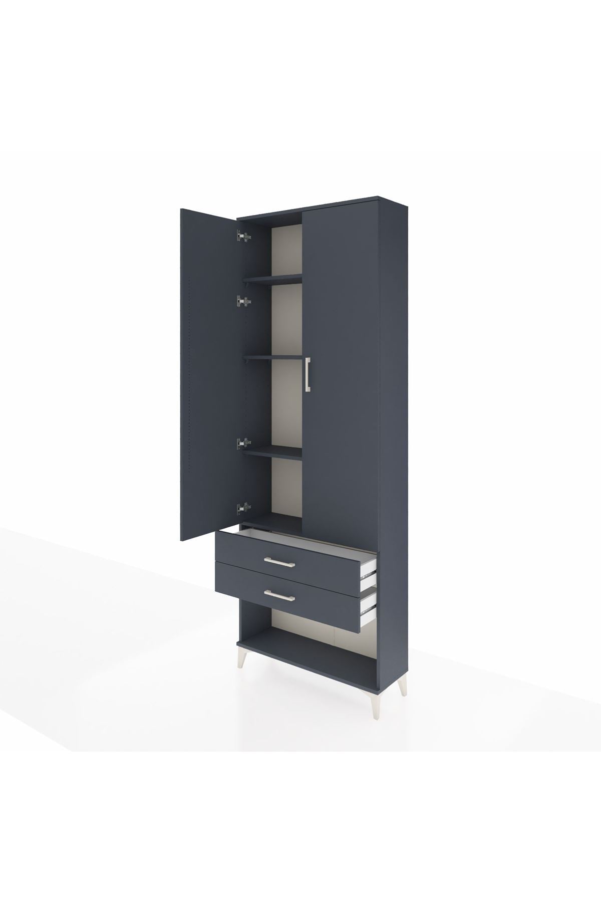 Arges Dolap 4 Raflı 2 Çekmeceli 2 Kapaklı 88x30x243 Antrasit-Antrasit