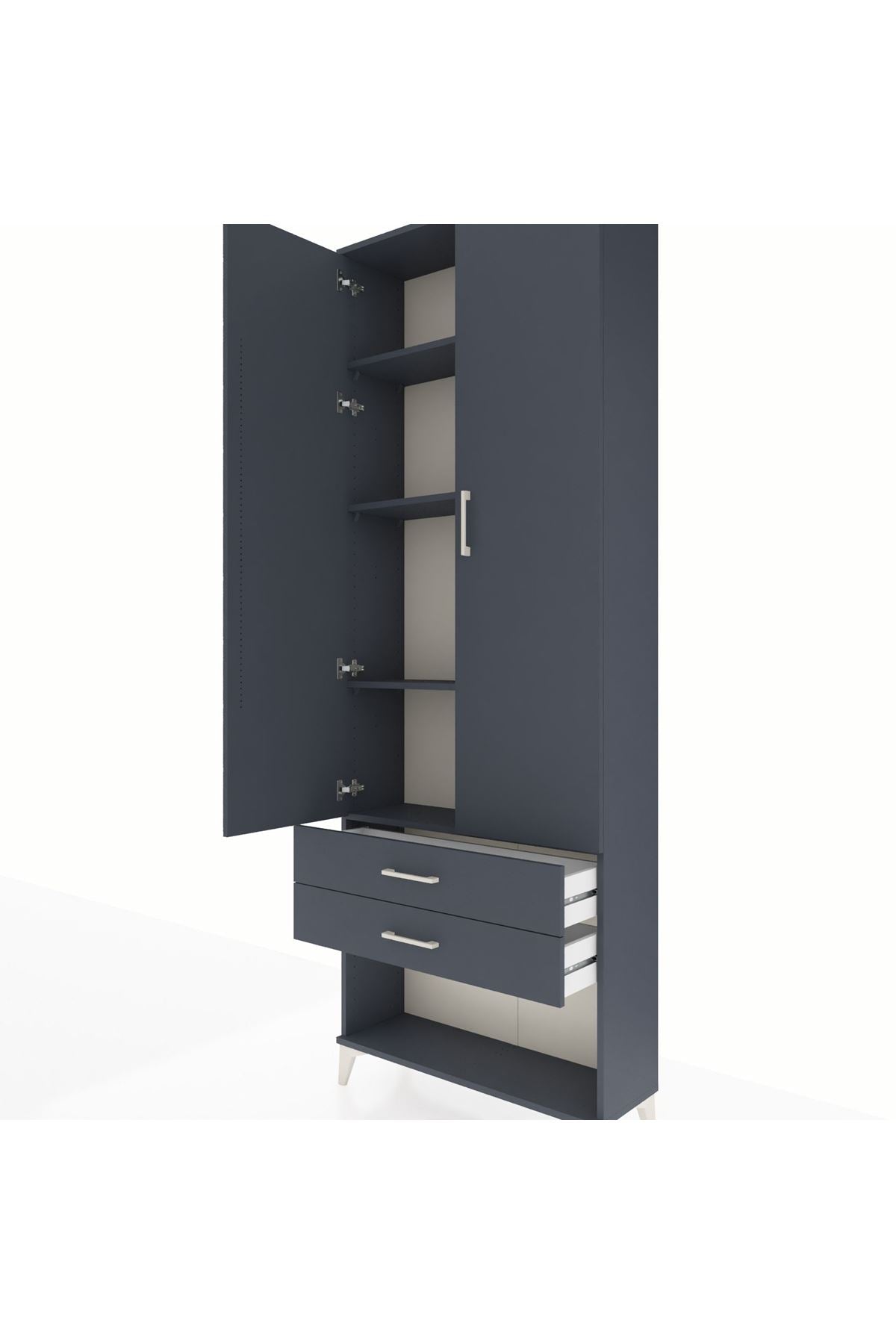 Arges Dolap 4 Raflı 2 Çekmeceli 2 Kapaklı 88x30x243 Antrasit-Antrasit