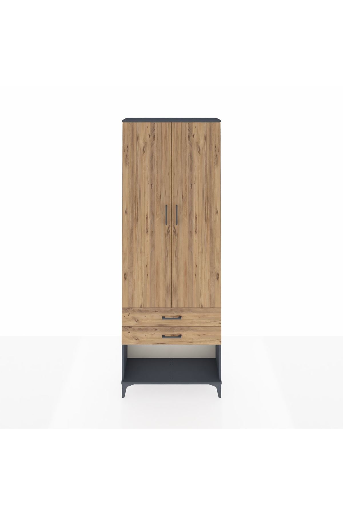 Arges Dolap 4 Raflı 2 Çekmeceli 2 Kapaklı 88x30x243 Antrasit-Çam