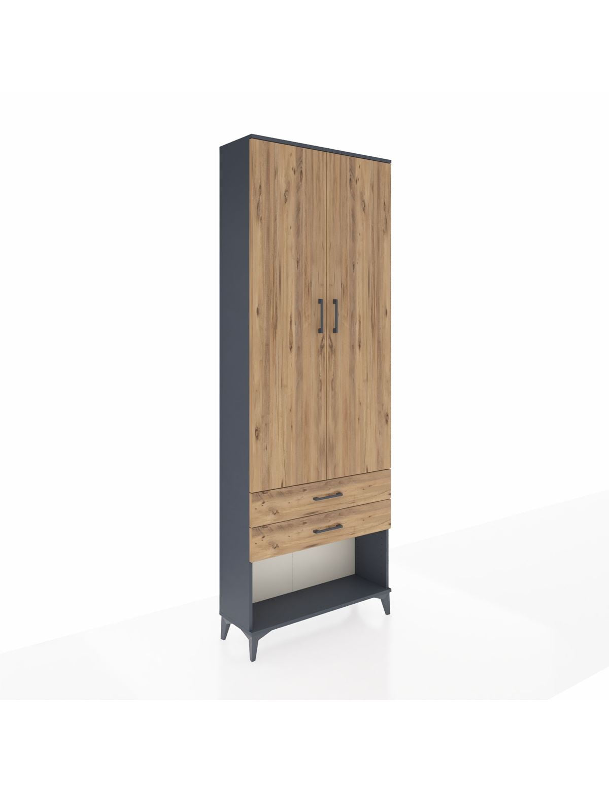 Arges Dolap 4 Raflı 2 Çekmeceli 2 Kapaklı 88x30x243 Antrasit-Çam