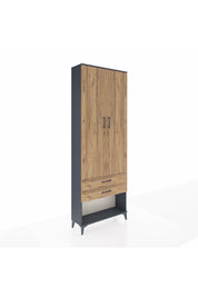 Arges Dolap 4 Raflı 2 Çekmeceli 2 Kapaklı 88x30x243 Antrasit-Çam