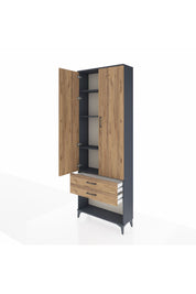 Arges Dolap 4 Raflı 2 Çekmeceli 2 Kapaklı 88x30x243 Antrasit-Çam