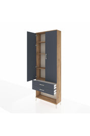 Arges Dolap 4 Raflı 2 Çekmeceli 2 Kapaklı 88x30x243 Çam-Antrasit