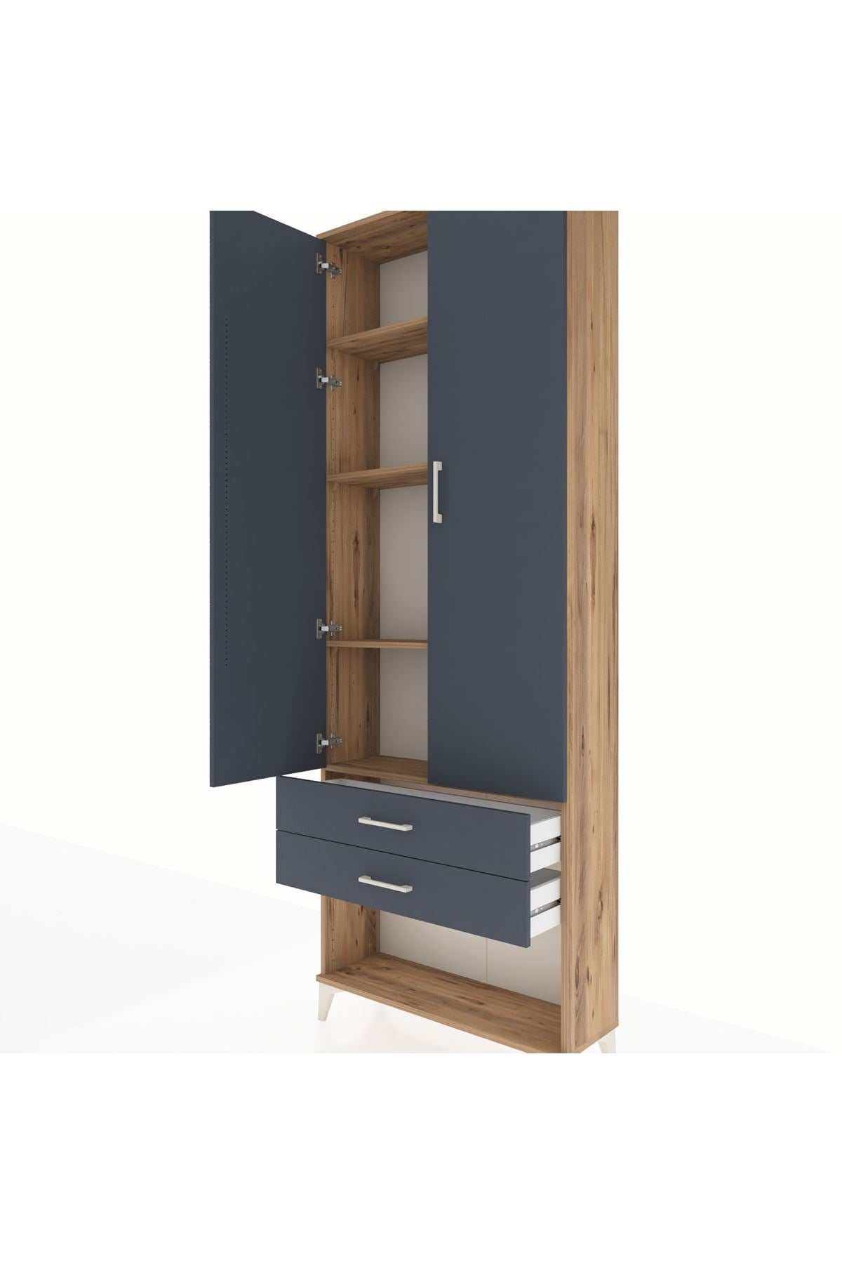 Arges Dolap 4 Raflı 2 Çekmeceli 2 Kapaklı 88x30x243 Çam-Antrasit