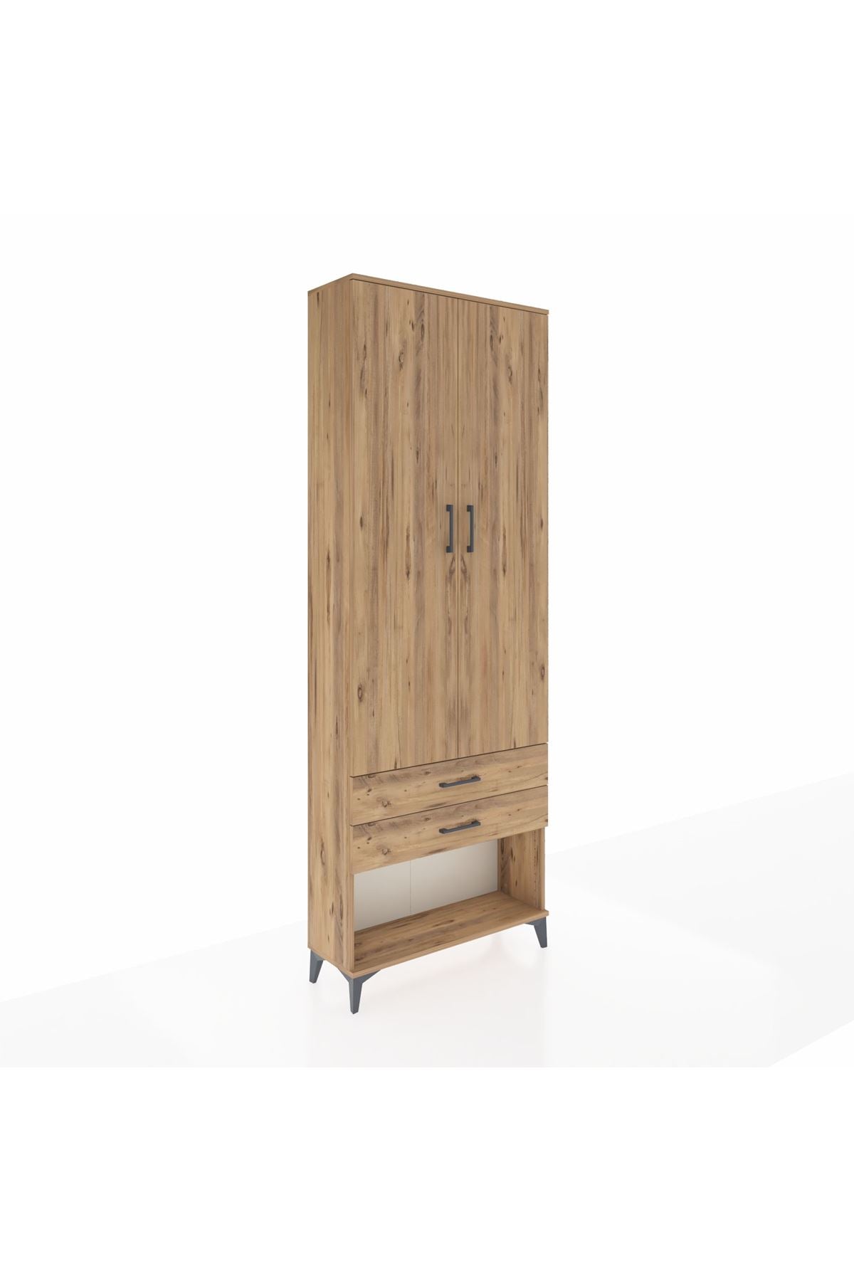 Arges Dolap 4 Raflı 2 Çekmeceli 2 Kapaklı 88x30x243 Çam-Çam