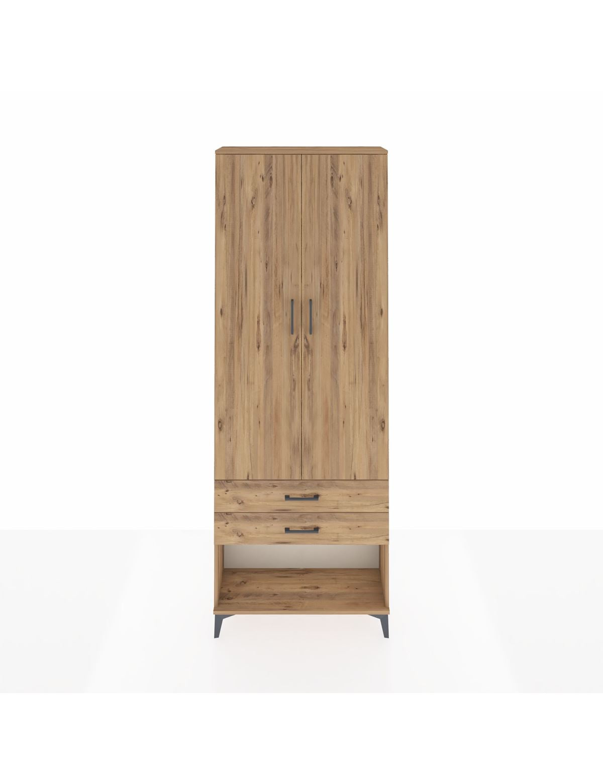 Arges Dolap 4 Raflı 2 Çekmeceli 2 Kapaklı 88x30x243 Çam-Çam