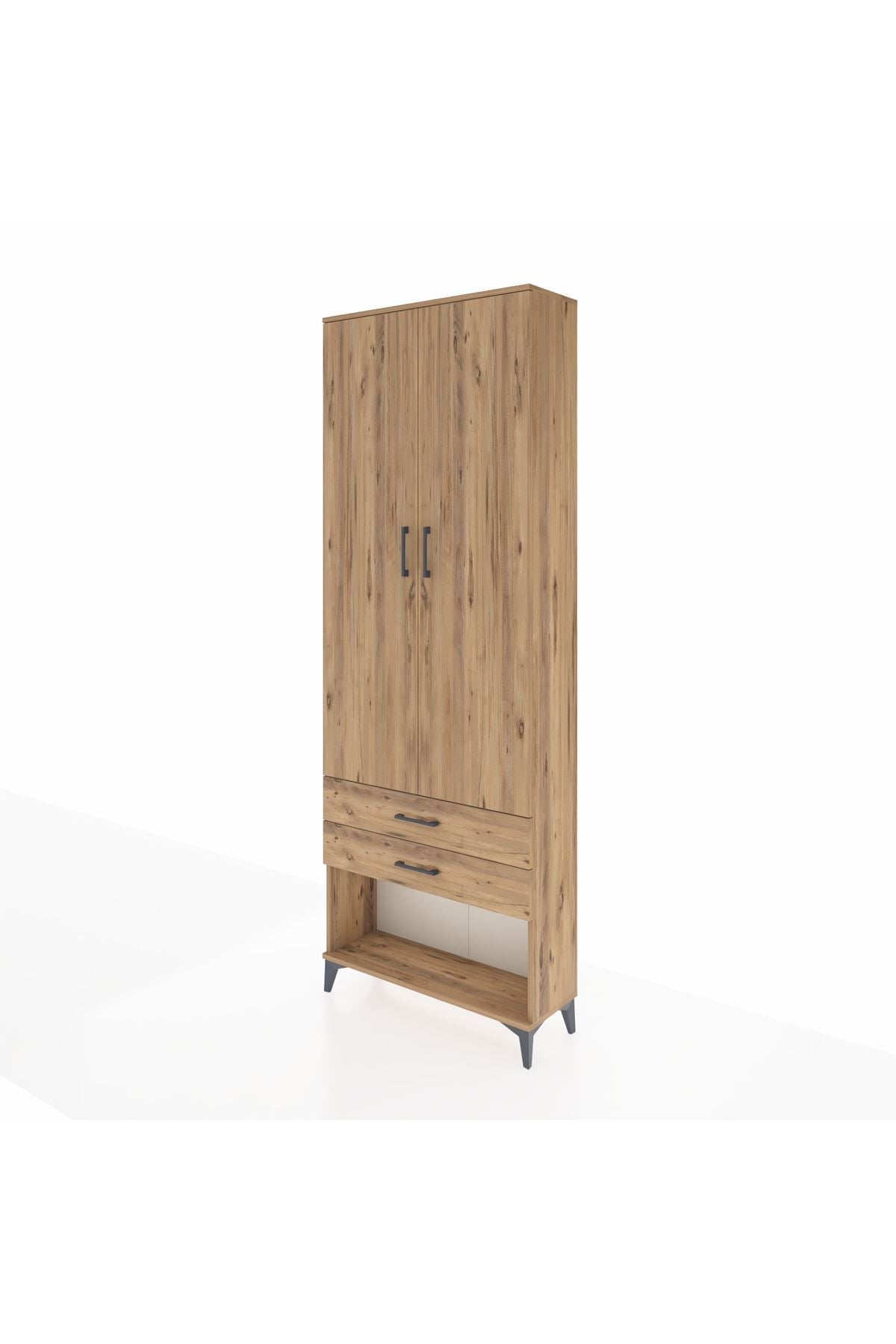 Arges Dolap 4 Raflı 2 Çekmeceli 2 Kapaklı 88x30x243 Çam-Çam