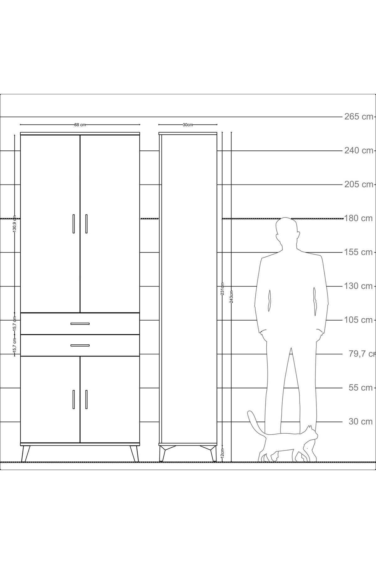 Arges Dolap 5 Raflı 2 Çekmeceli 4 Kapaklı 88x30x243 Aytaşı-Çam