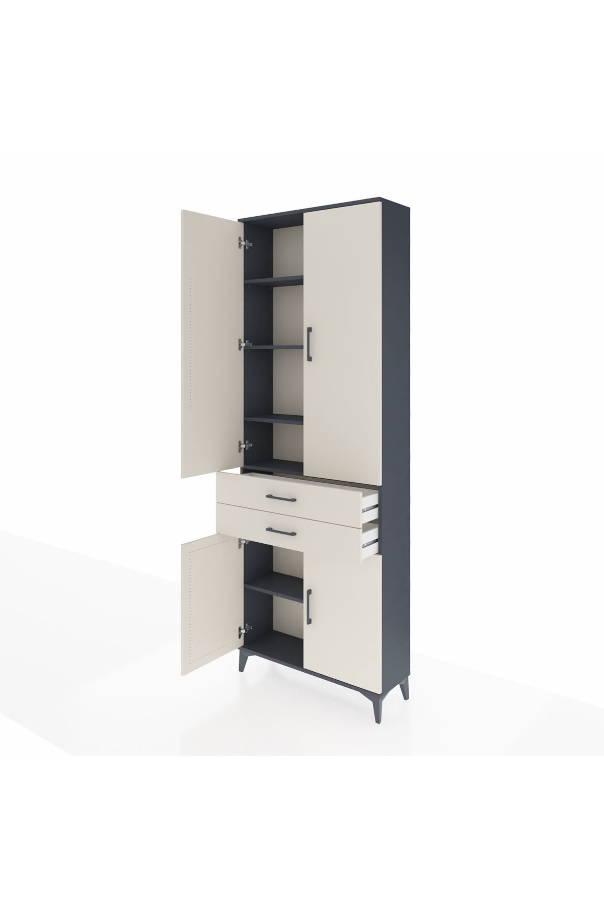 Arges Dolap 5 Raflı 2 Çekmeceli 4 Kapaklı 88x30x243 Antrasit-Aytaşı