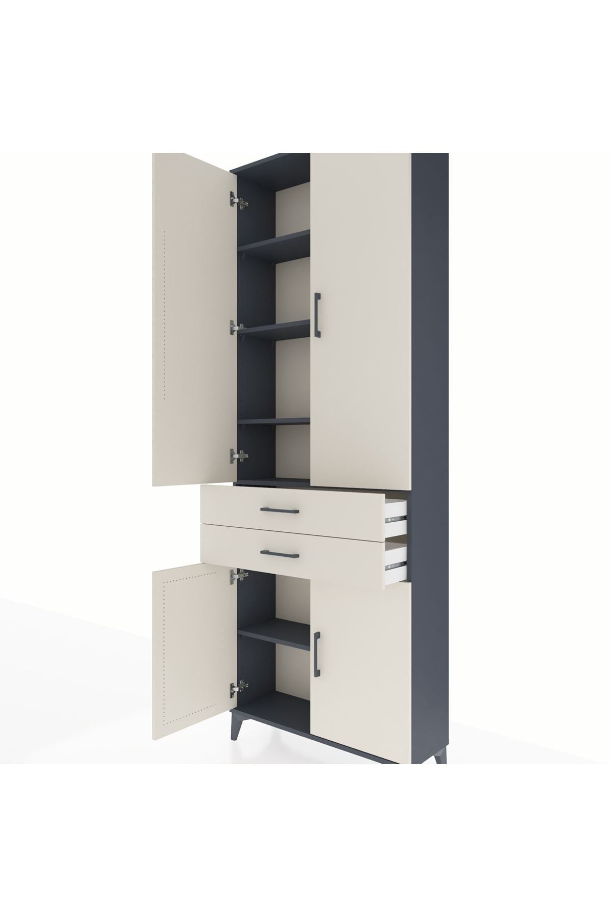 Arges Dolap 5 Raflı 2 Çekmeceli 4 Kapaklı 88x30x243 Antrasit-Aytaşı