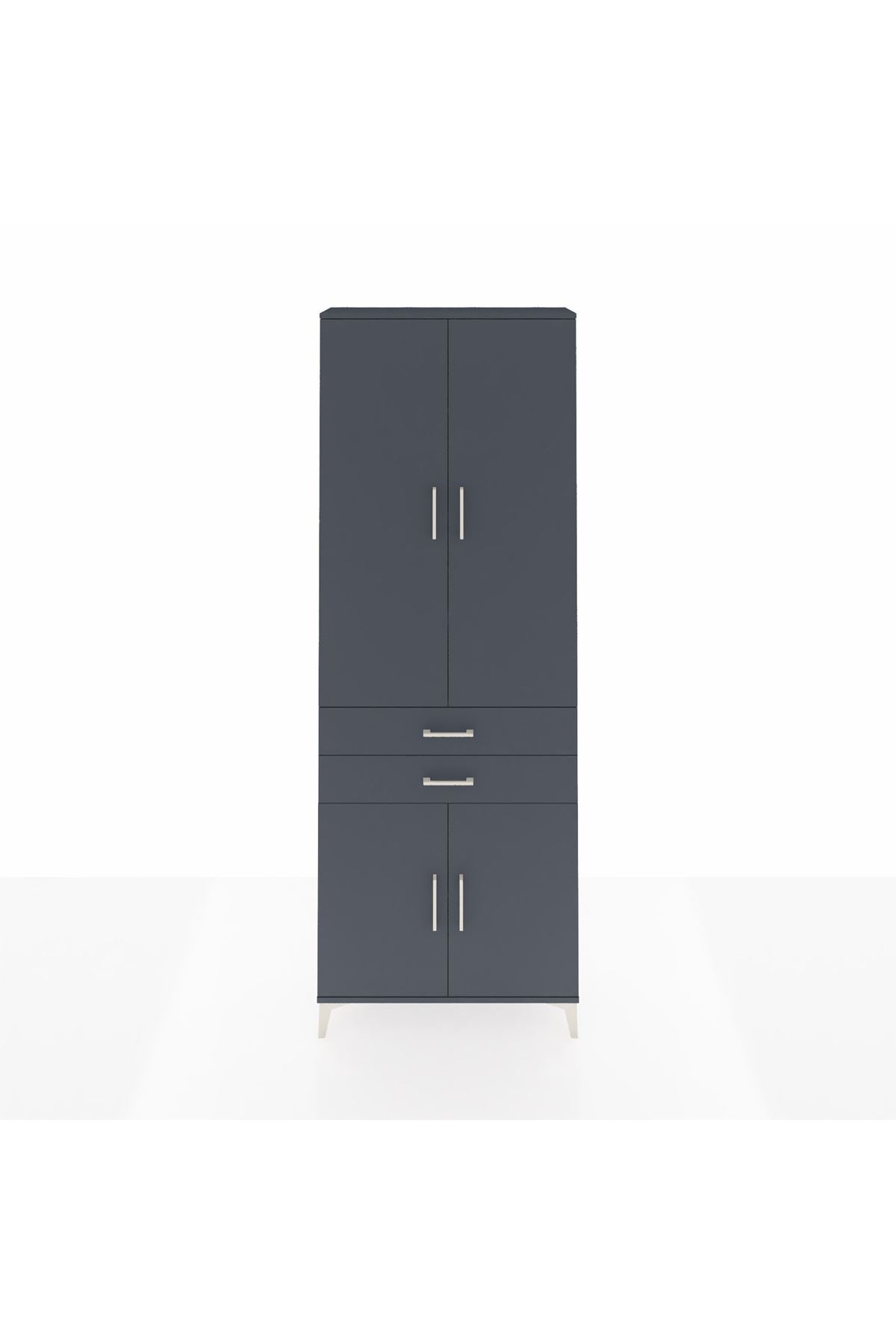Arges Dolap 5 Raflı 2 Çekmeceli 4 Kapaklı 88x30x243 Antrasit-Antrasit