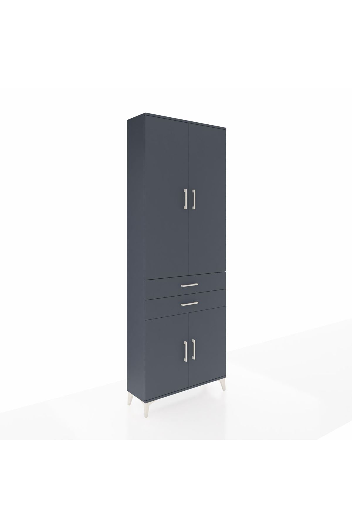 Arges Dolap 5 Raflı 2 Çekmeceli 4 Kapaklı 88x30x243 Antrasit-Antrasit
