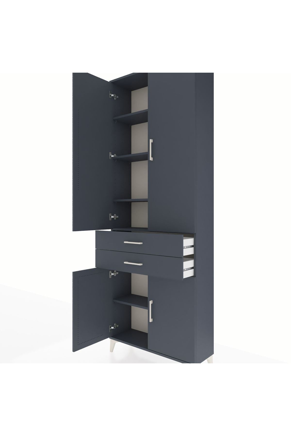 Arges Dolap 5 Raflı 2 Çekmeceli 4 Kapaklı 88x30x243 Antrasit-Antrasit