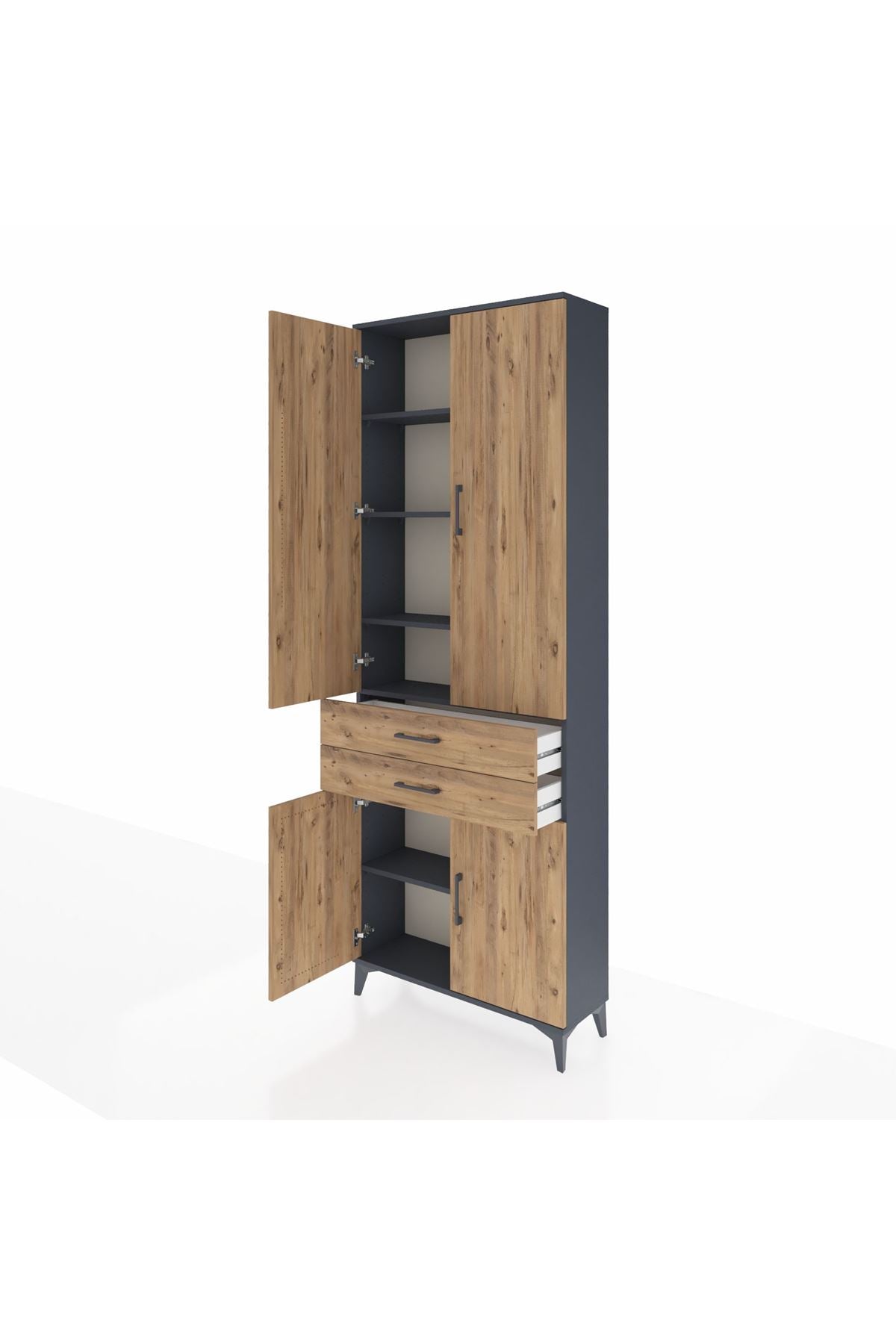 Arges Dolap 5 Raflı 2 Çekmeceli 4 Kapaklı 88x30x243 Antrasit-Çam