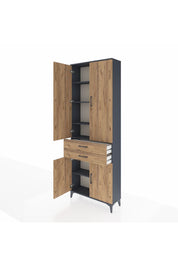 Arges Dolap 5 Raflı 2 Çekmeceli 4 Kapaklı 88x30x243 Antrasit-Çam