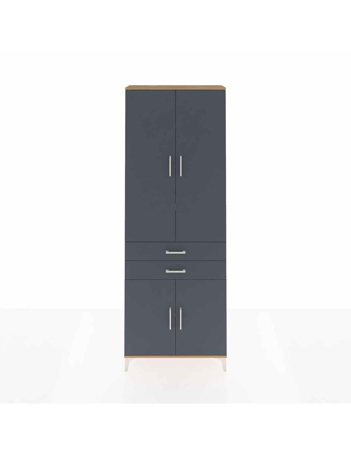 Arges Dolap 5 Raflı 2 Çekmeceli 4 Kapaklı 88x30x243 Çam-Antrasit