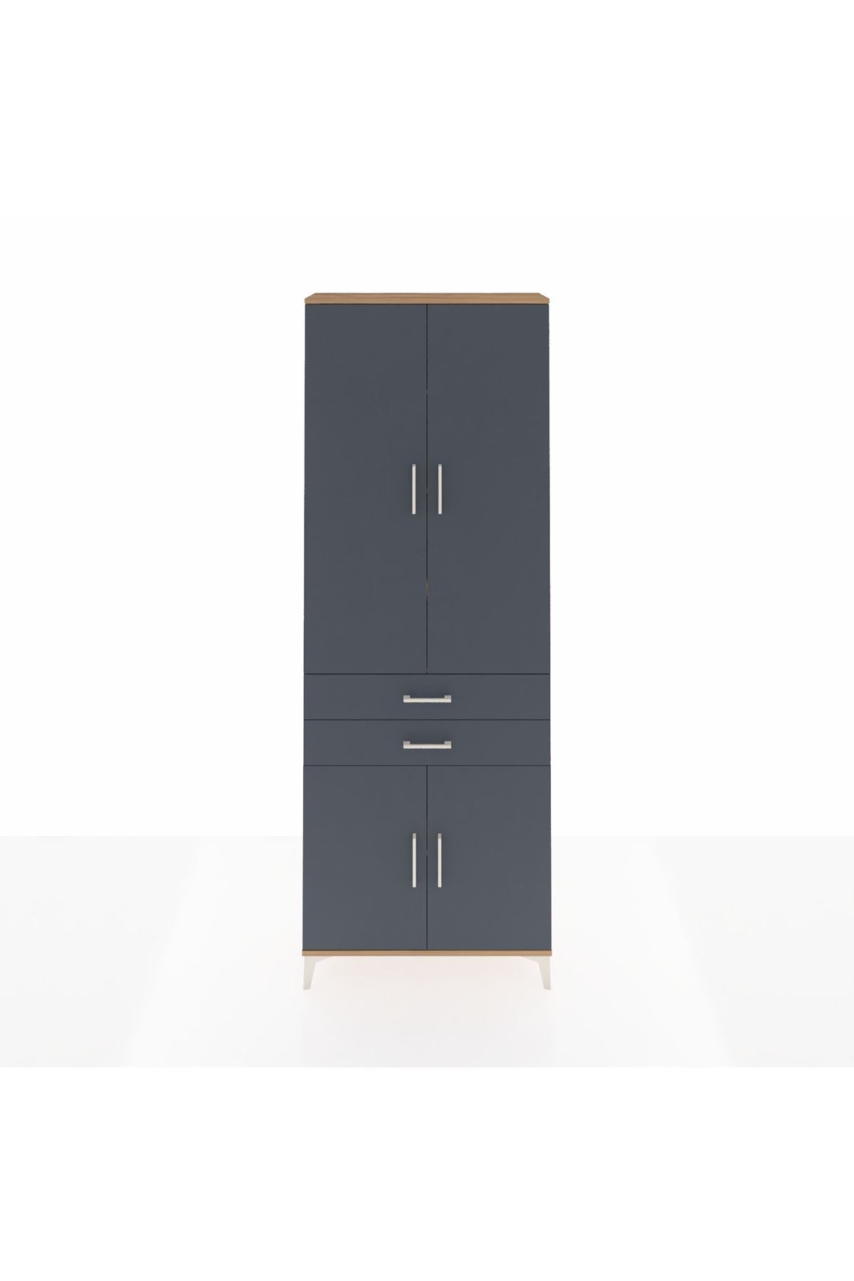 Arges Dolap 5 Raflı 2 Çekmeceli 4 Kapaklı 88x30x243 Çam-Antrasit