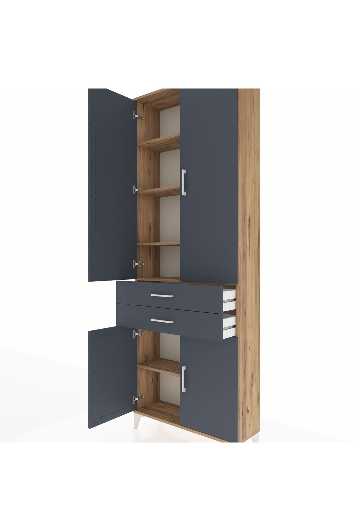 Arges Dolap 5 Raflı 2 Çekmeceli 4 Kapaklı 88x30x243 Çam-Antrasit