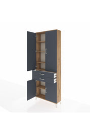 Arges Dolap 5 Raflı 2 Çekmeceli 4 Kapaklı 88x30x243 Çam-Antrasit