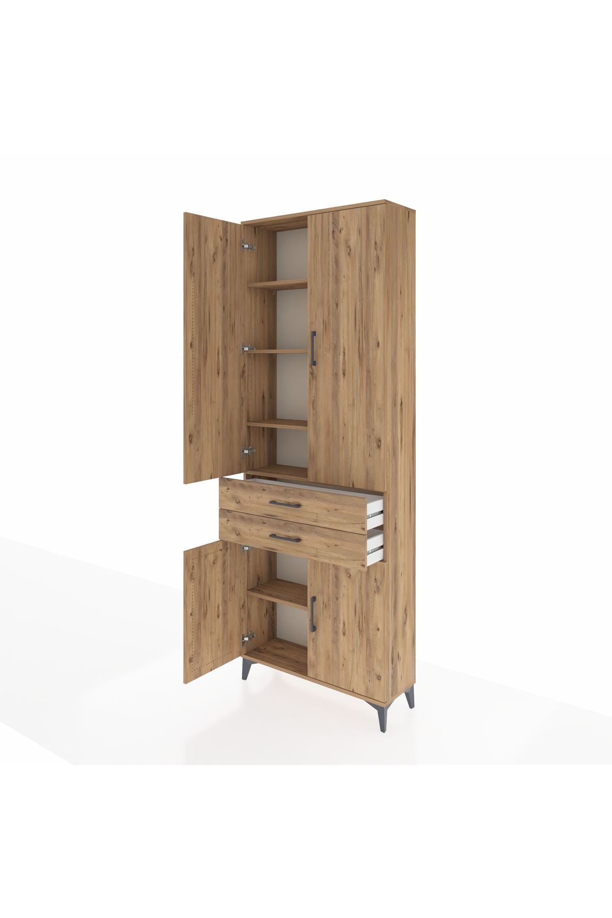 Arges Dolap 5 Raflı 2 Çekmeceli 4 Kapaklı 88x30x243 Çam-Çam