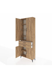 Arges Dolap 5 Raflı 2 Çekmeceli 4 Kapaklı 88x30x243 Çam-Çam