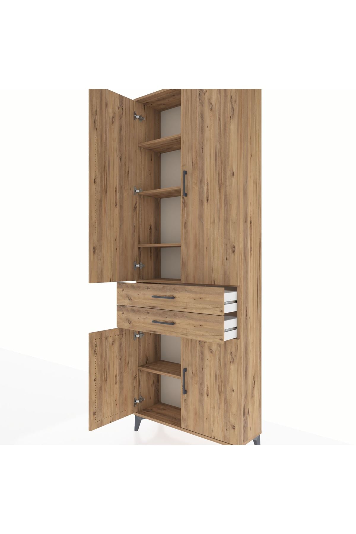 Arges Dolap 5 Raflı 2 Çekmeceli 4 Kapaklı 88x30x243 Çam-Çam