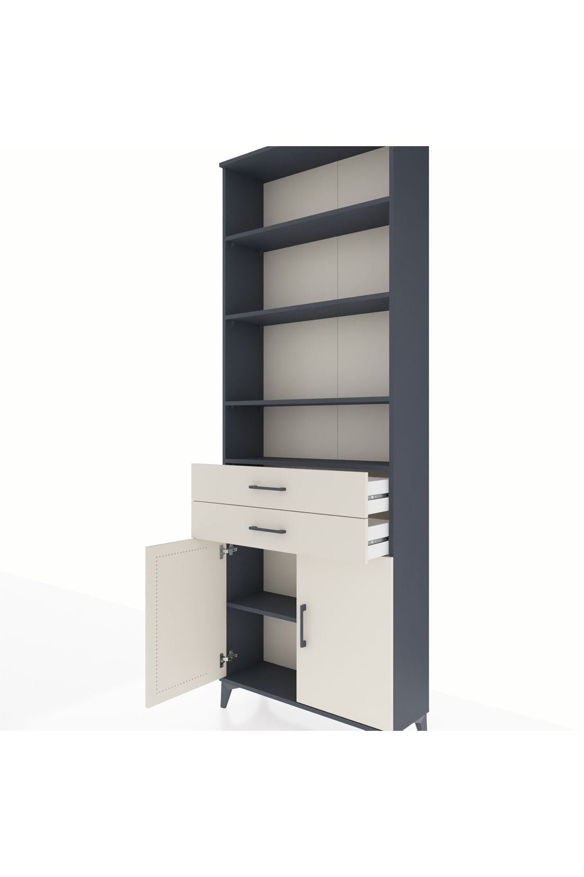 Arges Dolap 5 Raflı 2 Çekmeceli 2 Kapaklı 88x30x243 Antrasit-Aytaşı