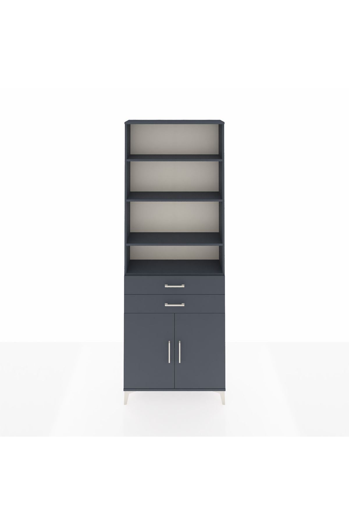 Arges Dolap 5 Raflı 2 Çekmeceli 2 Kapaklı 88x30x243 Antrasit-Antrasit