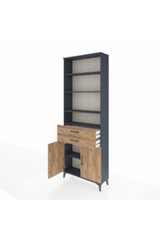 Arges Dolap 5 Raflı 2 Çekmeceli 2 Kapaklı 88x30x243 Antrasit-Çam